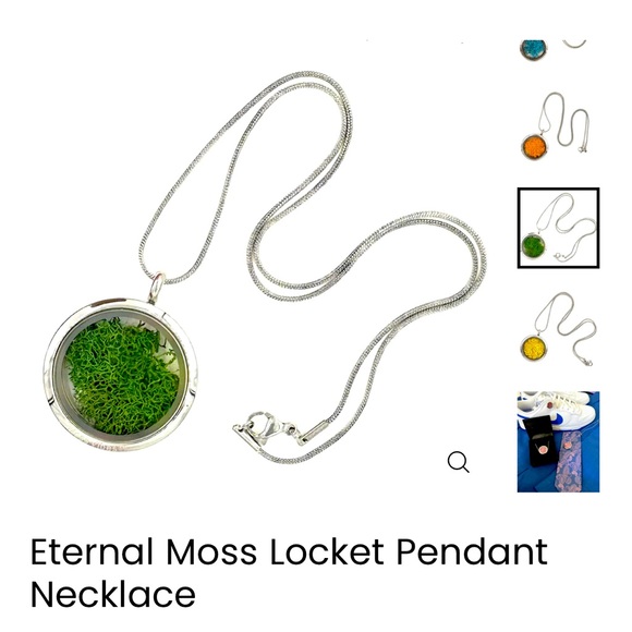 Eternal Moss Locket Pendant Necklace- Forest Green - Picture 3 of 10
